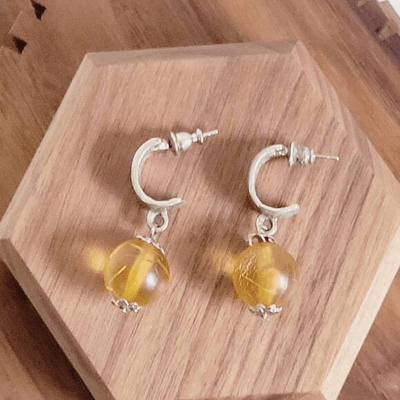 Silver Tone Gold Bead Huggie Post Back Fashion Costume Earrings - Picture 1 of 4